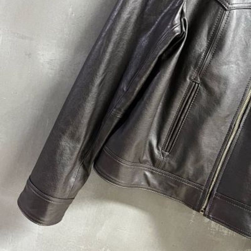 Celine cropped brown leather jacket with western-style yoke