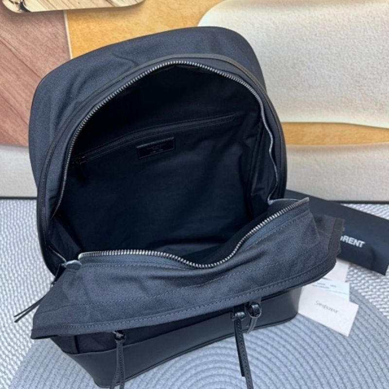 Saint Laurent City Backpack in nylon canvas and leather.