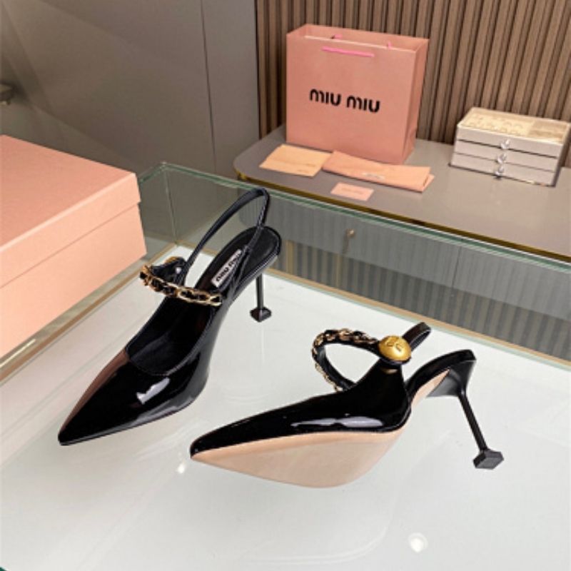 Miu Miu black patent leather slingback pumps