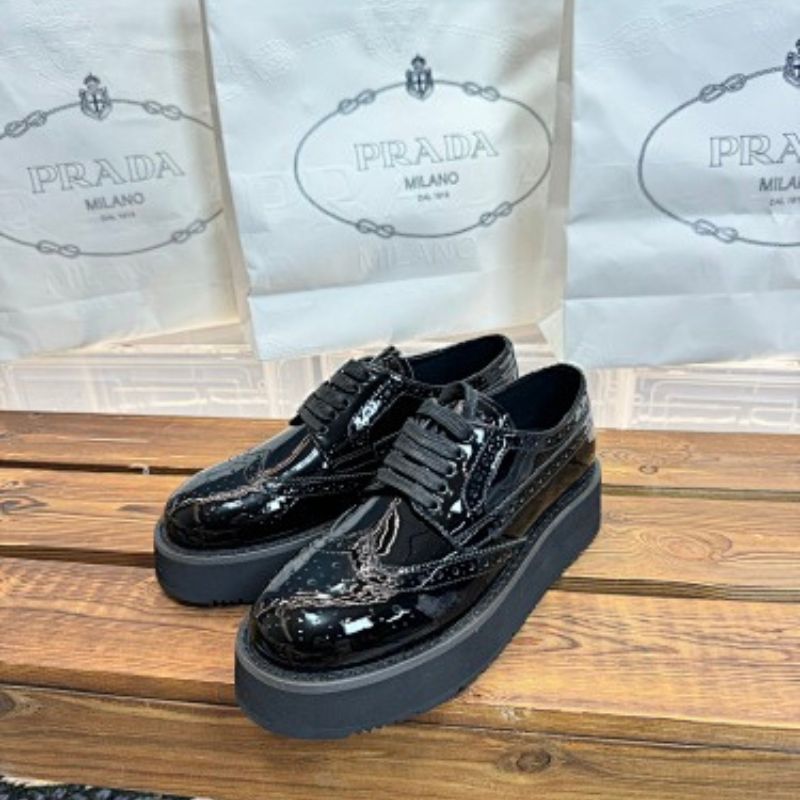 Prada Levitate Brushed Leather Brogues in classic black ("Nero").