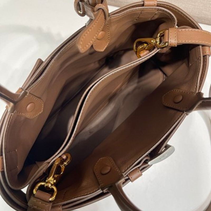 Prada Buckle Medium Suede Tote Bag in Cocoa Brown.