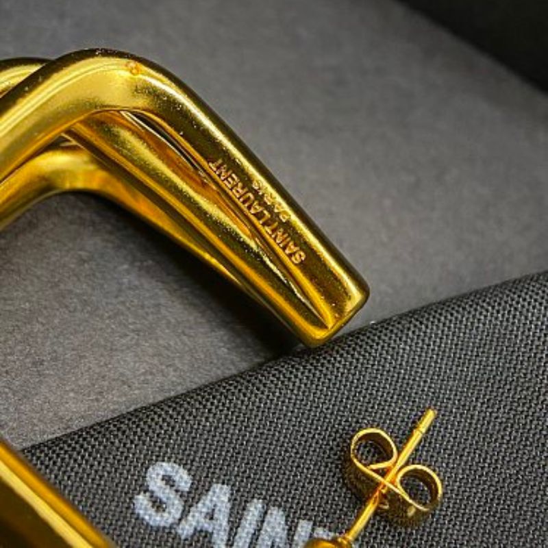 Saint Laurent Square Double Hoop Earrings in gold,