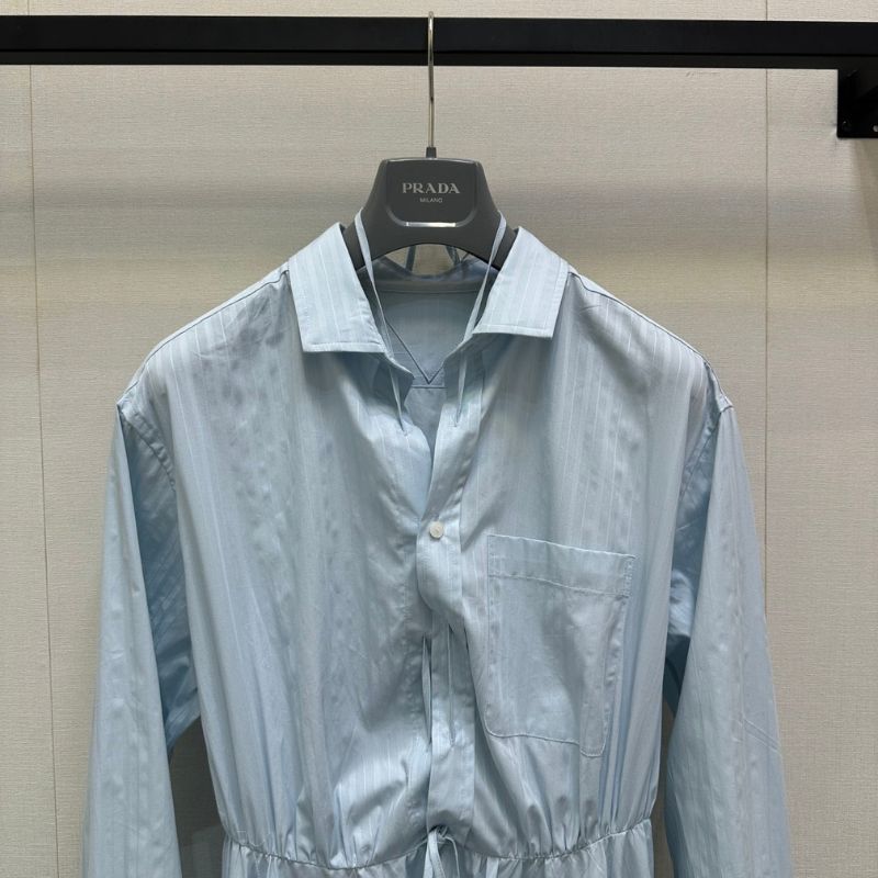 Prada light blue drawstring shirtdress.