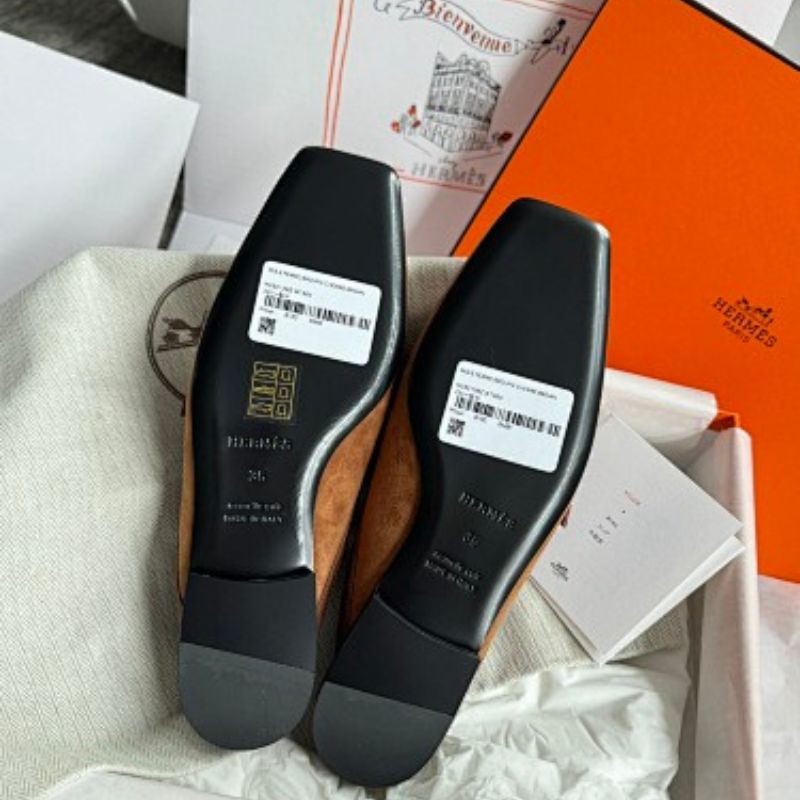 Hermès Destin Mules in caramel/gold suede calfskin