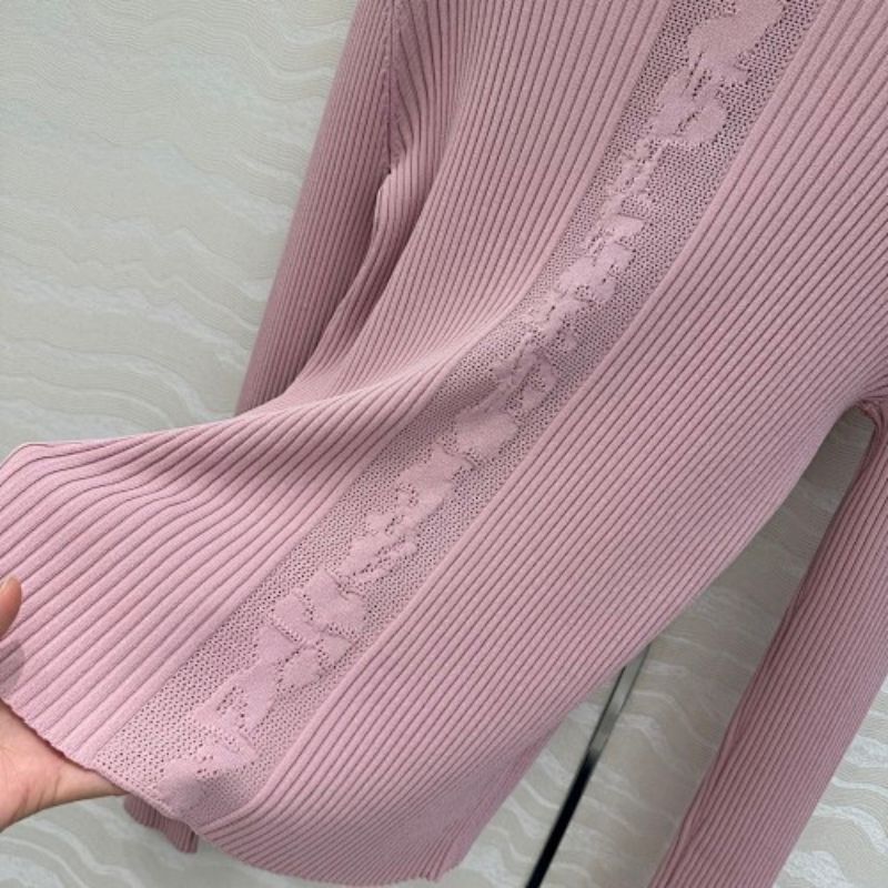 Hermès pink ribbed knit long-sleeve cardigan,