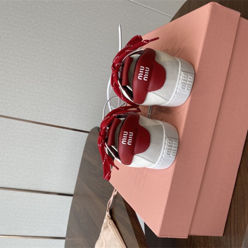 Miu Miu Leather Sneakers in white and crimson