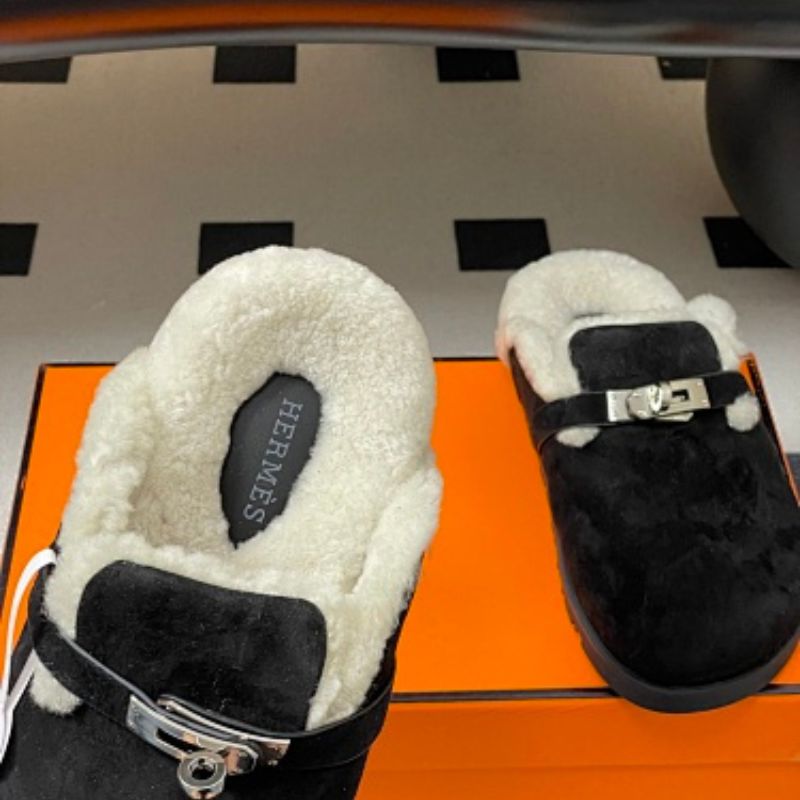 Hermès Carlotta Mules in a cozy shearling variation.