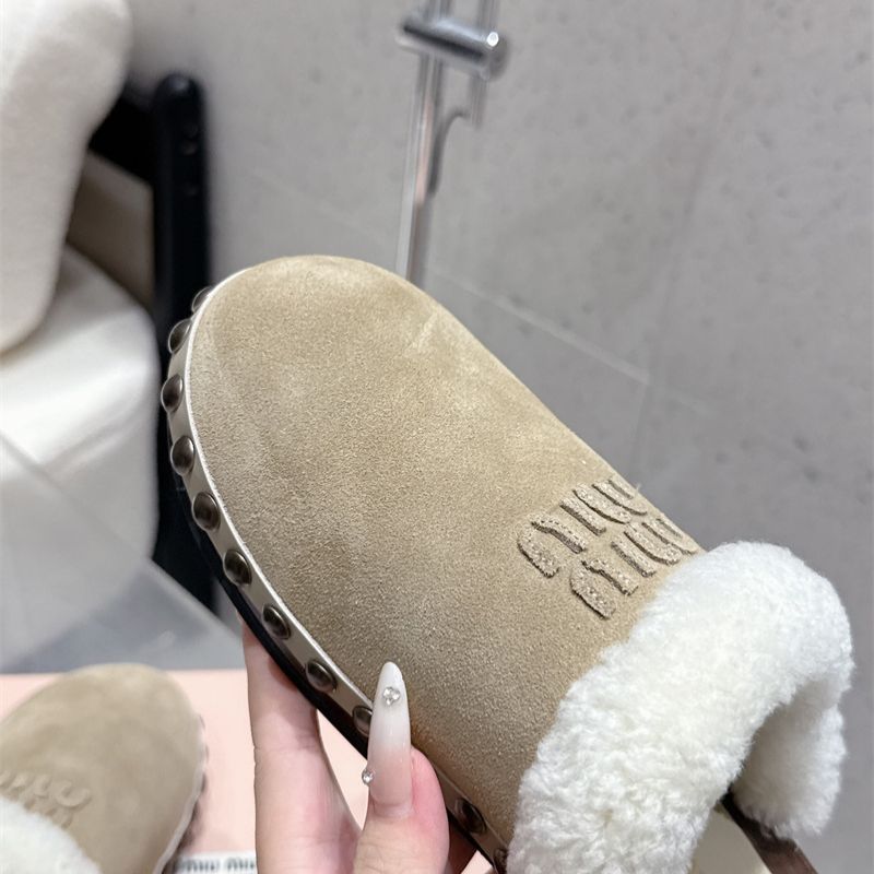 Miu Miu Shearling-Trimmed Suede Clogs