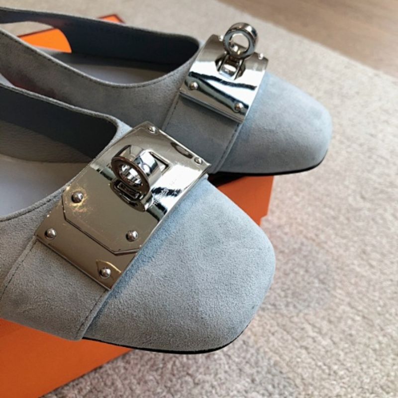 Hermès Innocente Slingback Flats in a light ice blue / gris