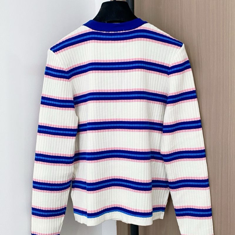Prada ribbed knit crew-neck sweater with a striped pattern
