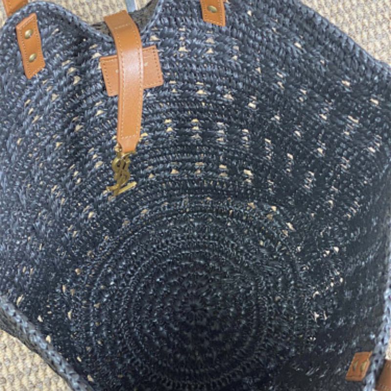 Saint Laurent Panier Medium YSL Tote Bag in black raffia.