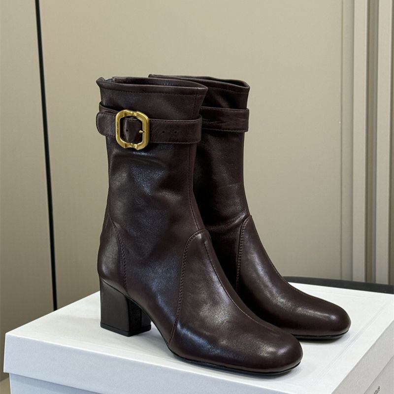 Miu Miu Chloé Marcie 45 smooth leather block heel ankle boots.