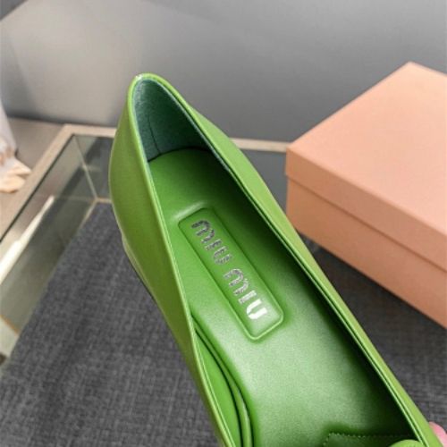 Miu Miu Leather Loafers in Fern Green
