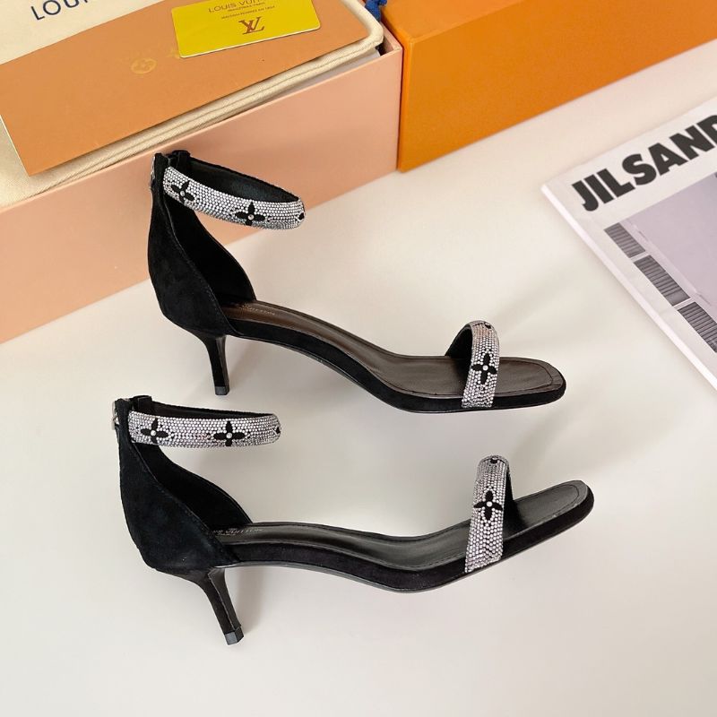 Louis Vuitton sandal with black leather, crystal-strap design