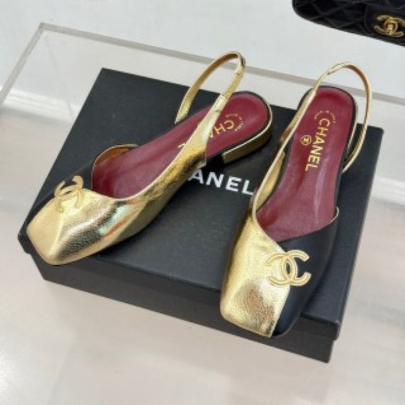 Chanel Square Toe CC Slingback Flats.