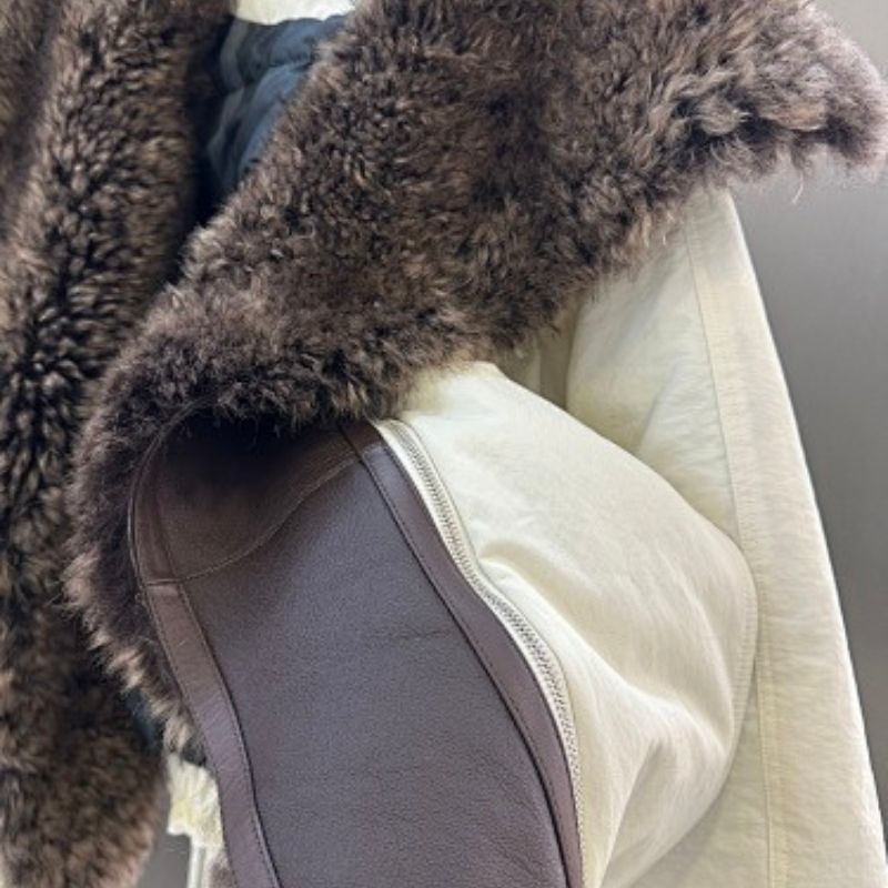 Celine Cropped Jacket with a large, dark fur (likely shearling) collar