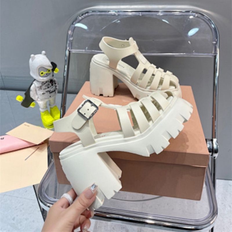 Miu Miu Caged Flatform Sandals in white