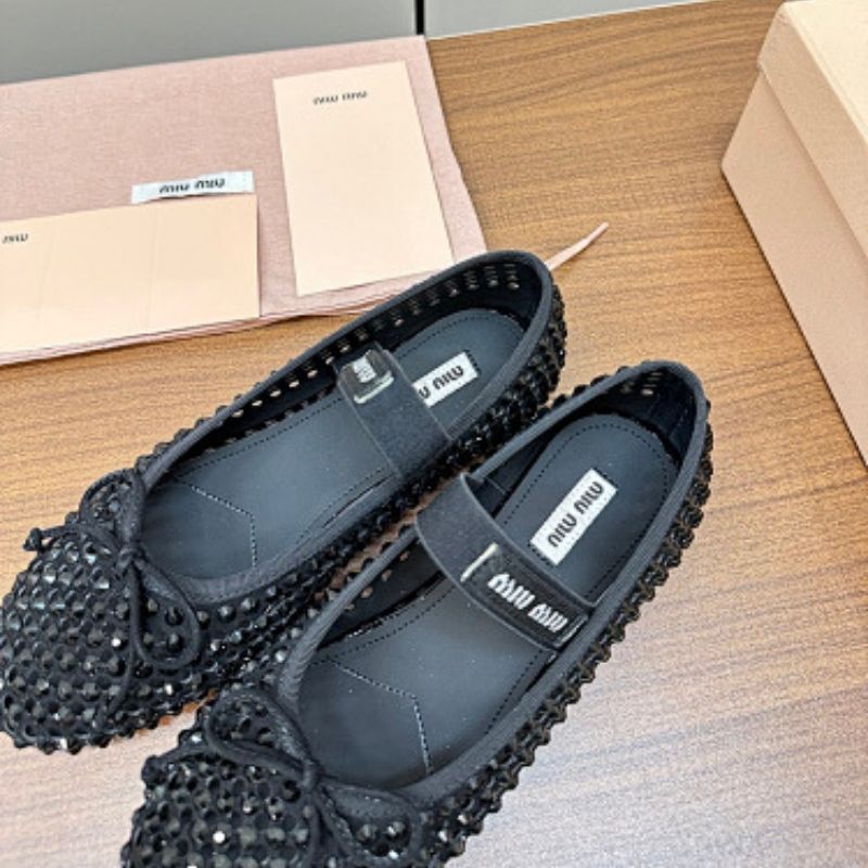 Miu Miu Crystal-Embellished Mesh Ballet Flats,