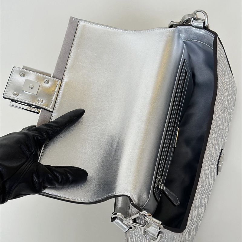 Fendi Baguette sparkling silver crystals shoulder bag