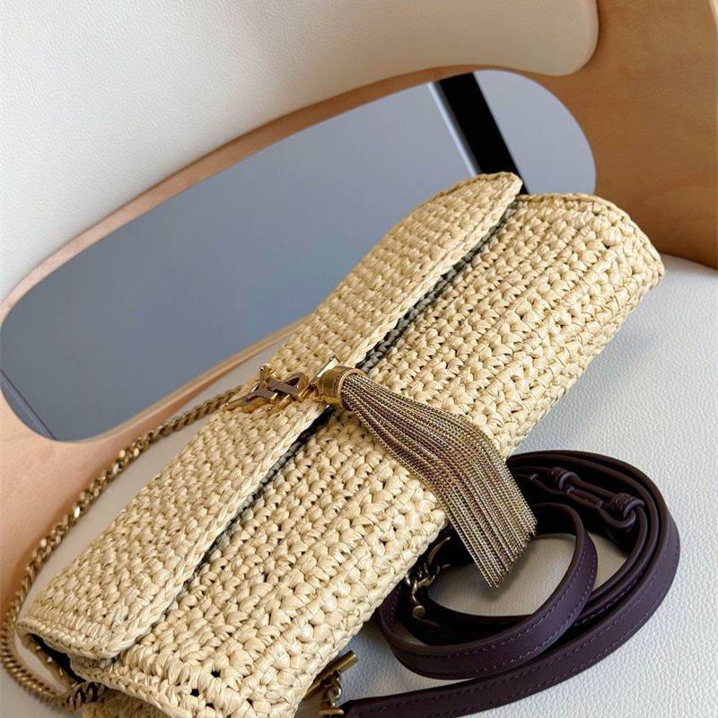 Saint Laurent Kate 99 Tassel Flap Bag in woven raffia