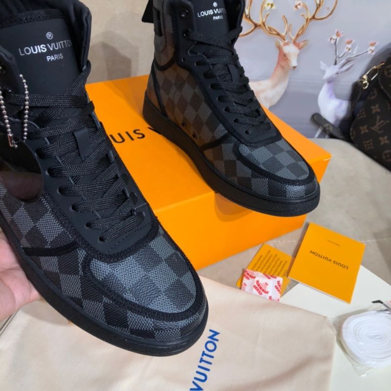 Louis Vuitton Rivoli High Top Sneakers in a black and grey Damier