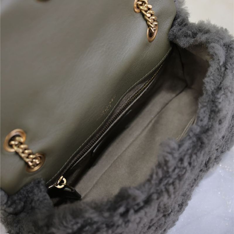Saint Laurent Jamie Puffer Flap Bag in shearling.