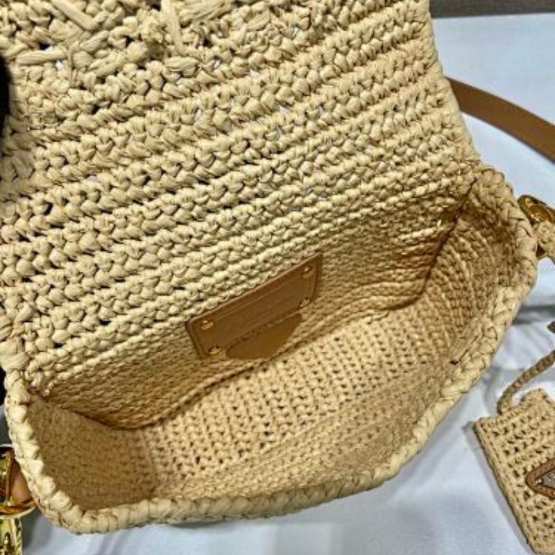 Prada Crochet Mini Shoulder Bag in natural beige.