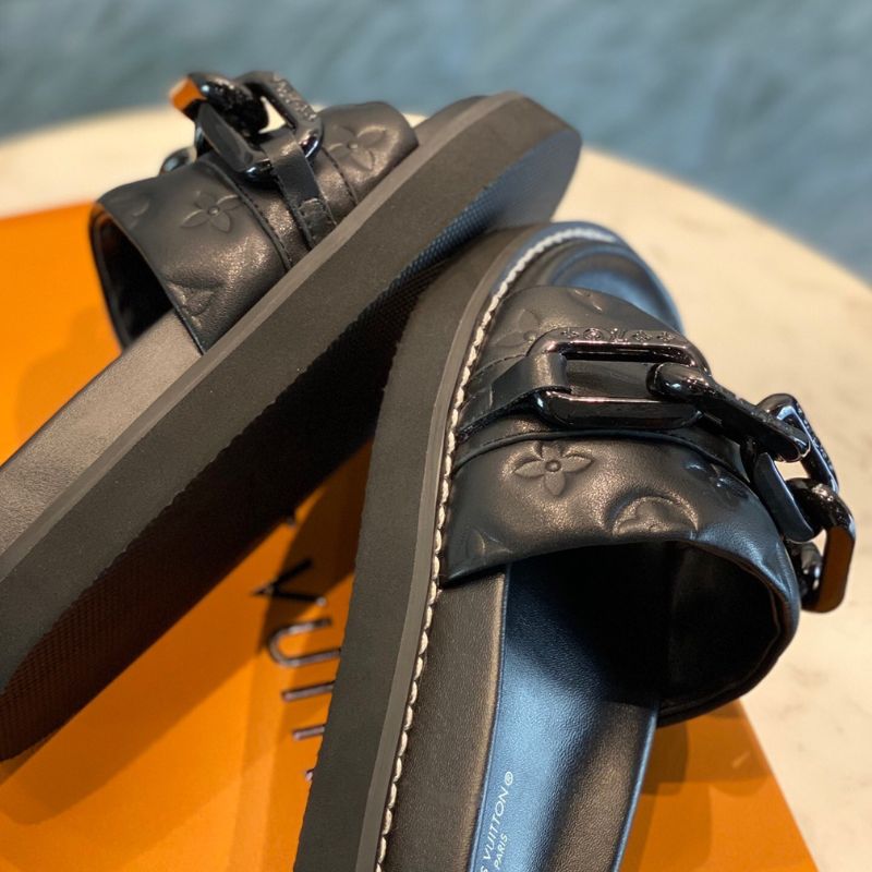 Louis Vuitton LV Sunset Flat Comfort Mule in black.