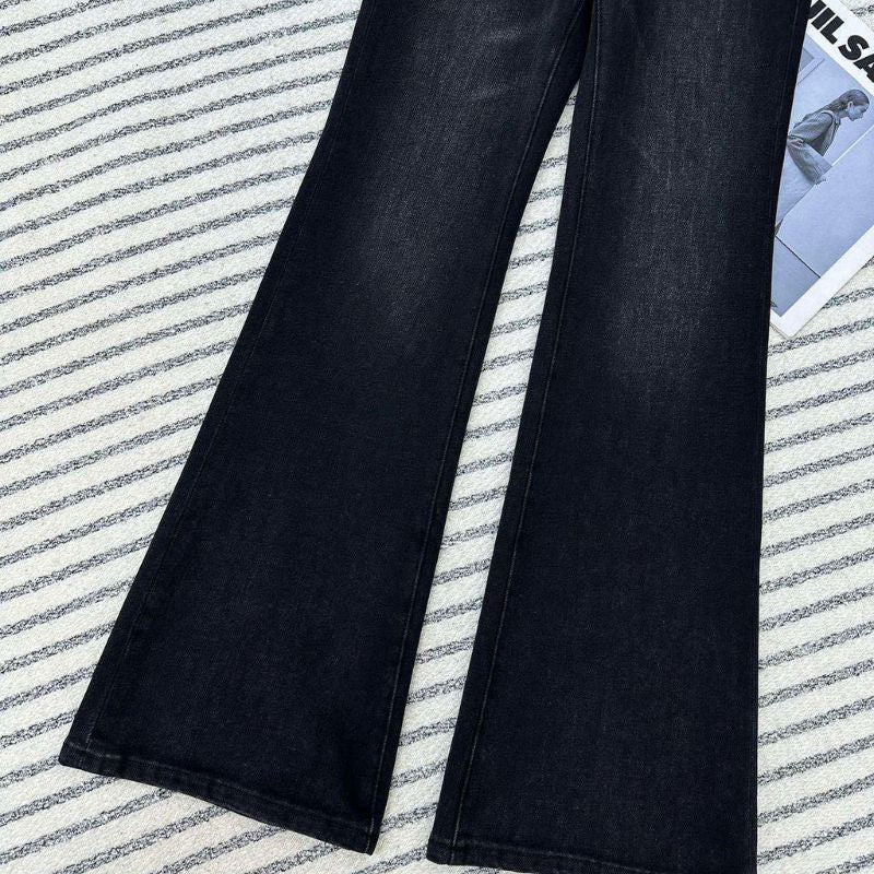 Prada black denim flared jeans.