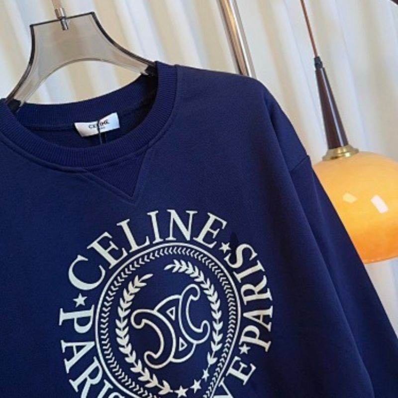 Celine Blason Loose Sweatshirt in Cotton Fleece, in a navy blue