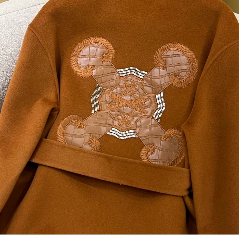 Herm* brown embroidered cashmere coat