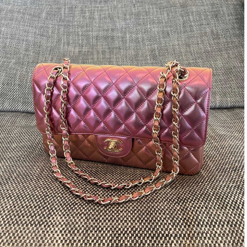 CHANEL 20B iridescent purple classic flap bag