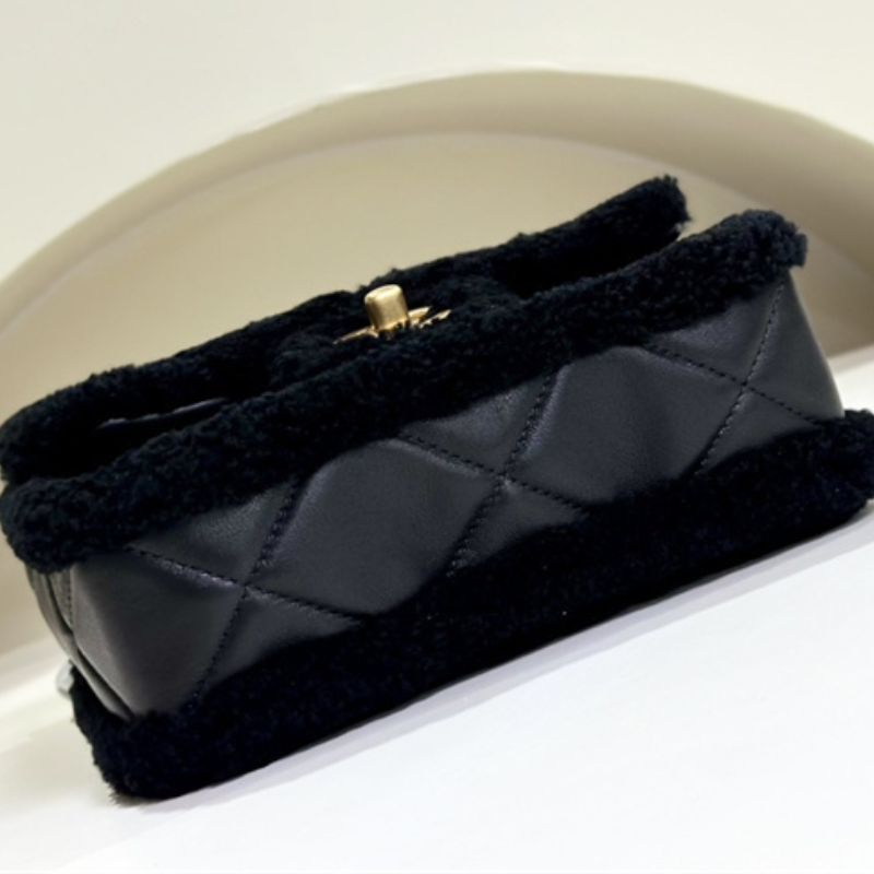 Chanel Mini Shearling Flap Bag Black
