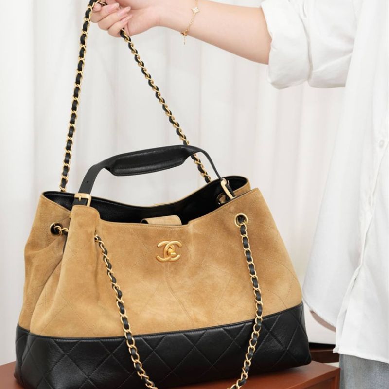 Chanel Two-Tone Leather & Suede Tote Ba