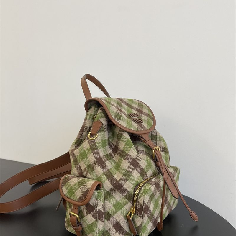 Miu Miu Plaid and Leather Backpack