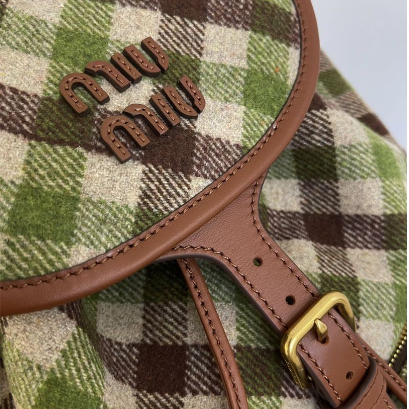 Miu Miu Plaid and Leather Backpack