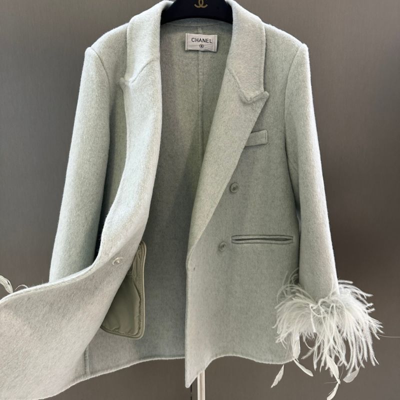 Chanel double-breasted blazer with feather cuffs