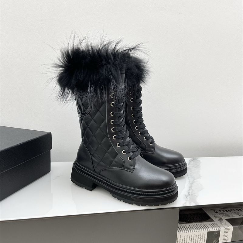 Chanel lace-up combat boots