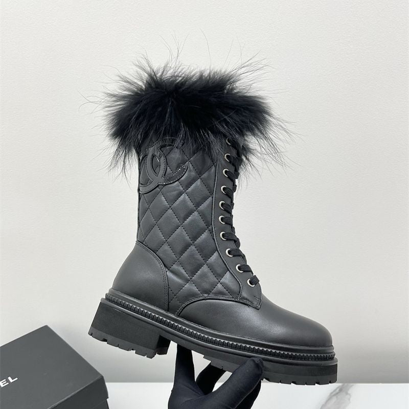 Chanel lace-up combat boots
