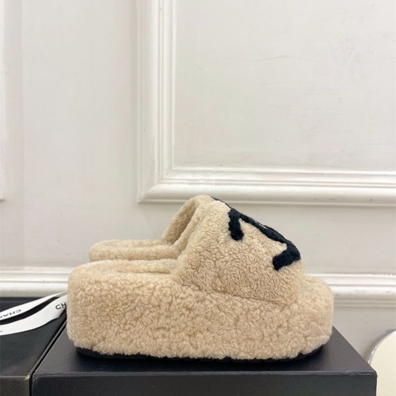 Chanel fuzzy slides
