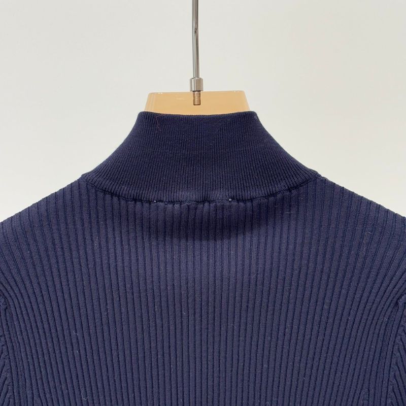 Miu Miu navy ribbed knit zip-up cardigan