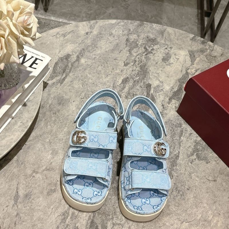 Gucci sandal with Double G in light blue GG canvas