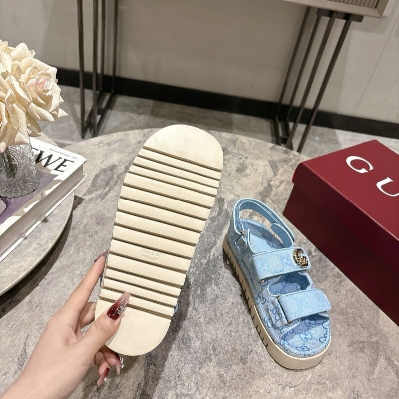 Gucci sandal with Double G in light blue GG canvas