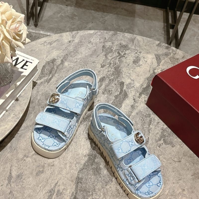 Gucci sandal with Double G in light blue GG canvas