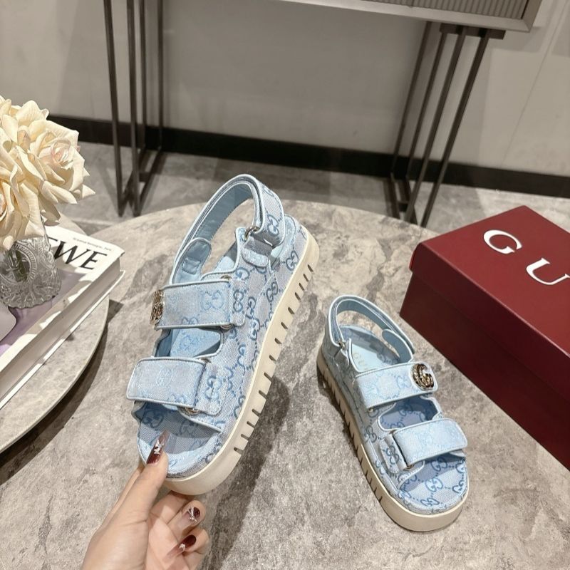Gucci sandal with Double G in light blue GG canvas