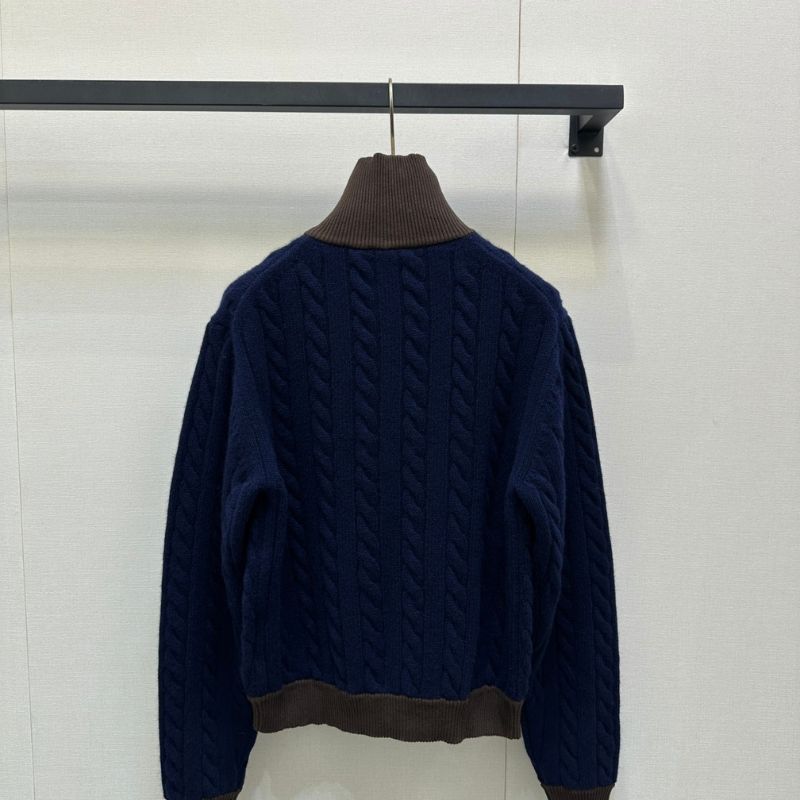 Miu Miu Logo-Embroidered Cable-Knit Zip-Up Cardigan.