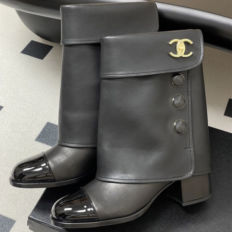 Chanel boots with a fold-over cuff and buttons