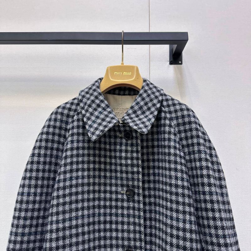 Miu Miu Single-Breasted Gingham-Check Coat.