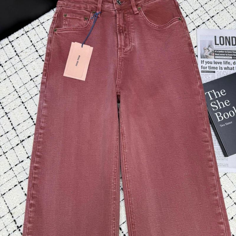 Miu Miu wide-leg red or burgundy jeans