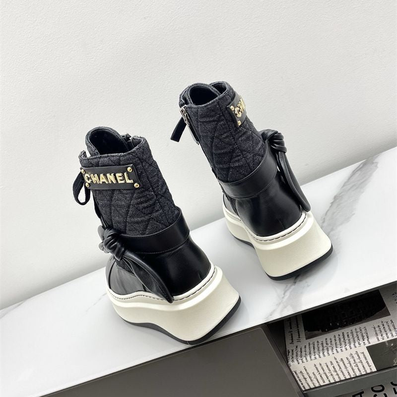Chanel platform lace-up boots